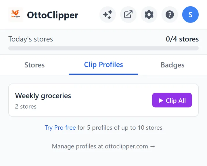 The Clip Profiles tab with Clip All