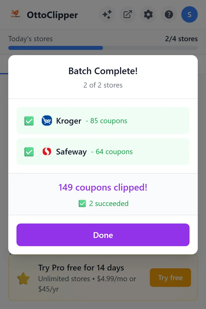 Batch complete: a coupon count for each store