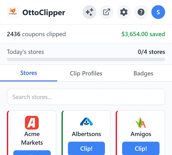 Coupons clipped and saved, in the extension