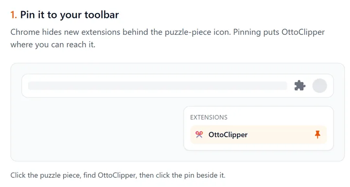 Pinning OttoClipper from Chrome’s extensions menu